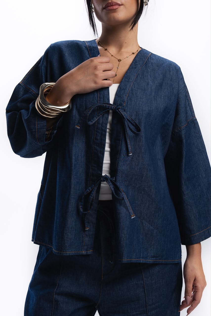 Front Tie Denim Shirt - dark Blue