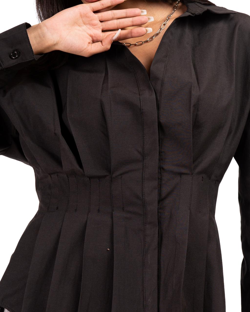 Poplin Pleated Shirt - Black