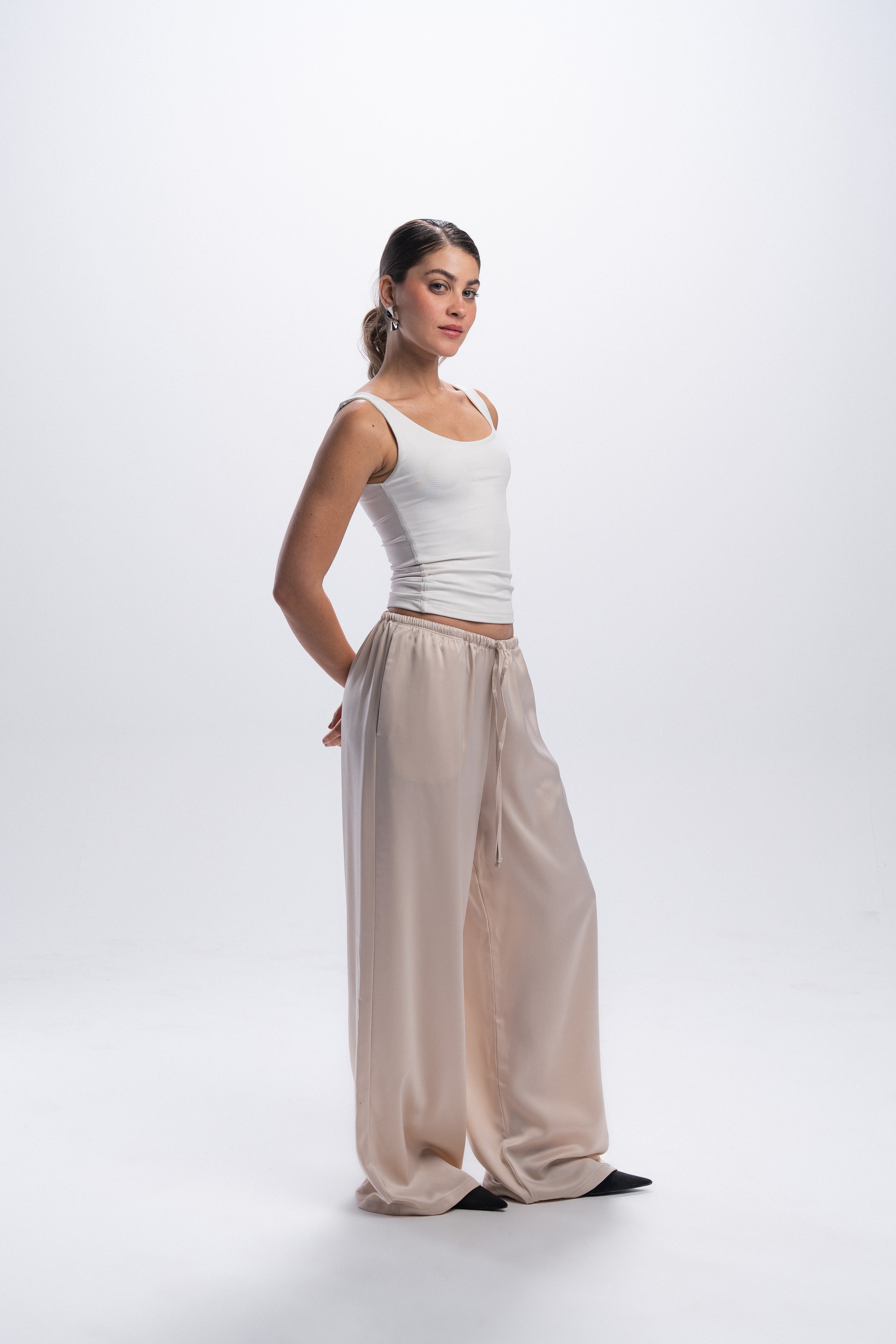 Satin Pants - Beige