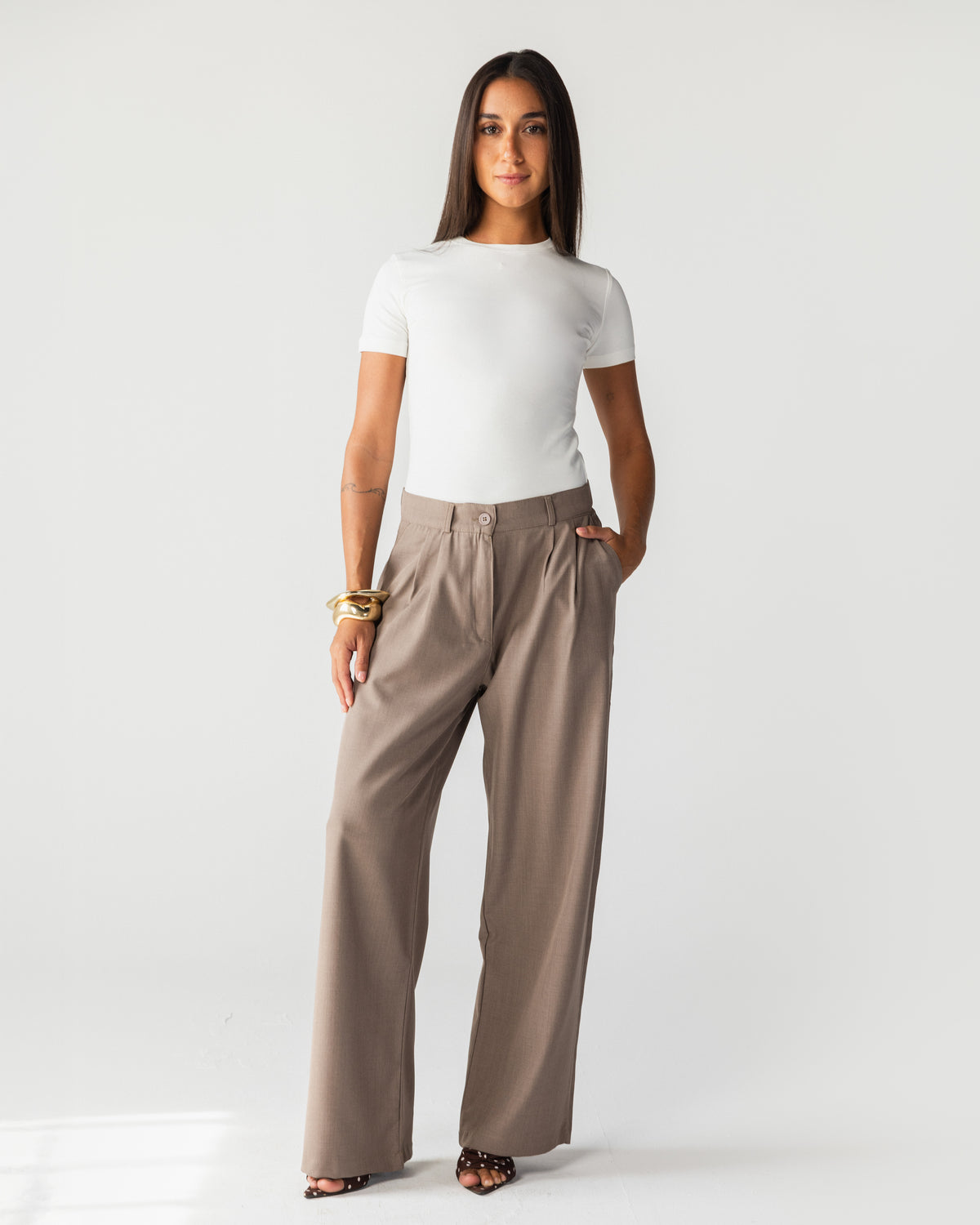 Wide Leg Tailored Pants- Brown