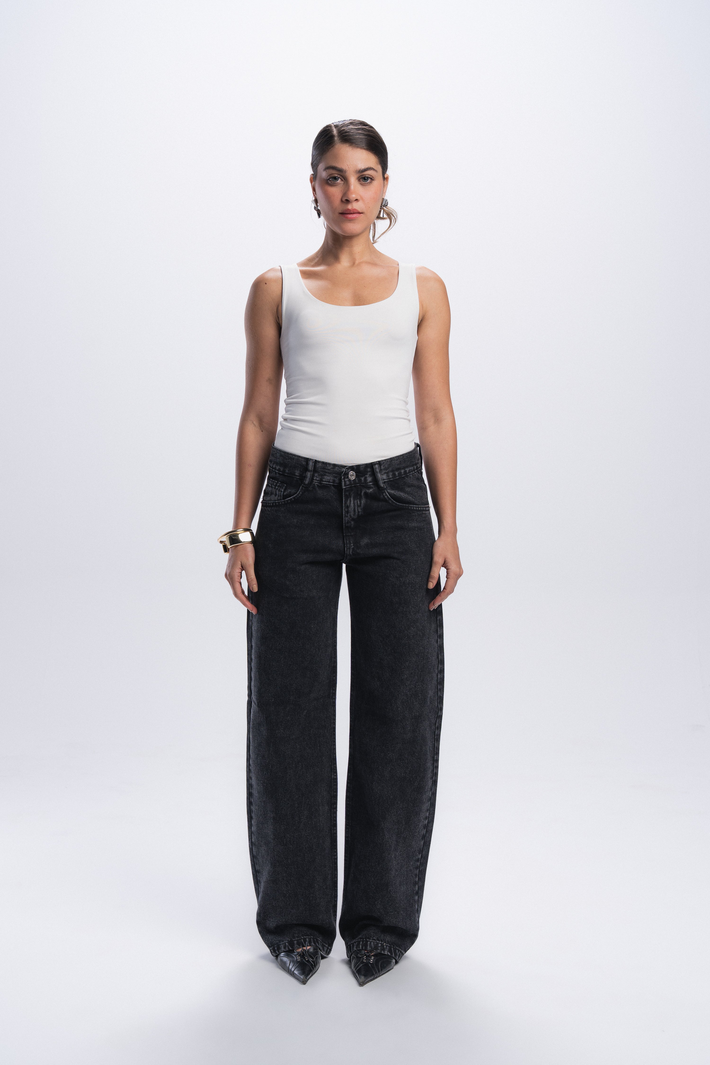 Straight Leg Jeans- Dirty Black