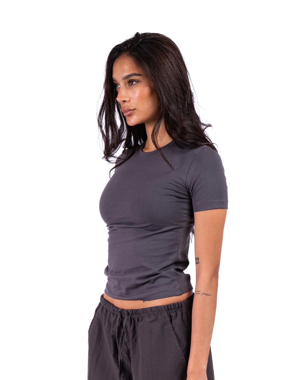 Short Sleeve Round Top - Grey