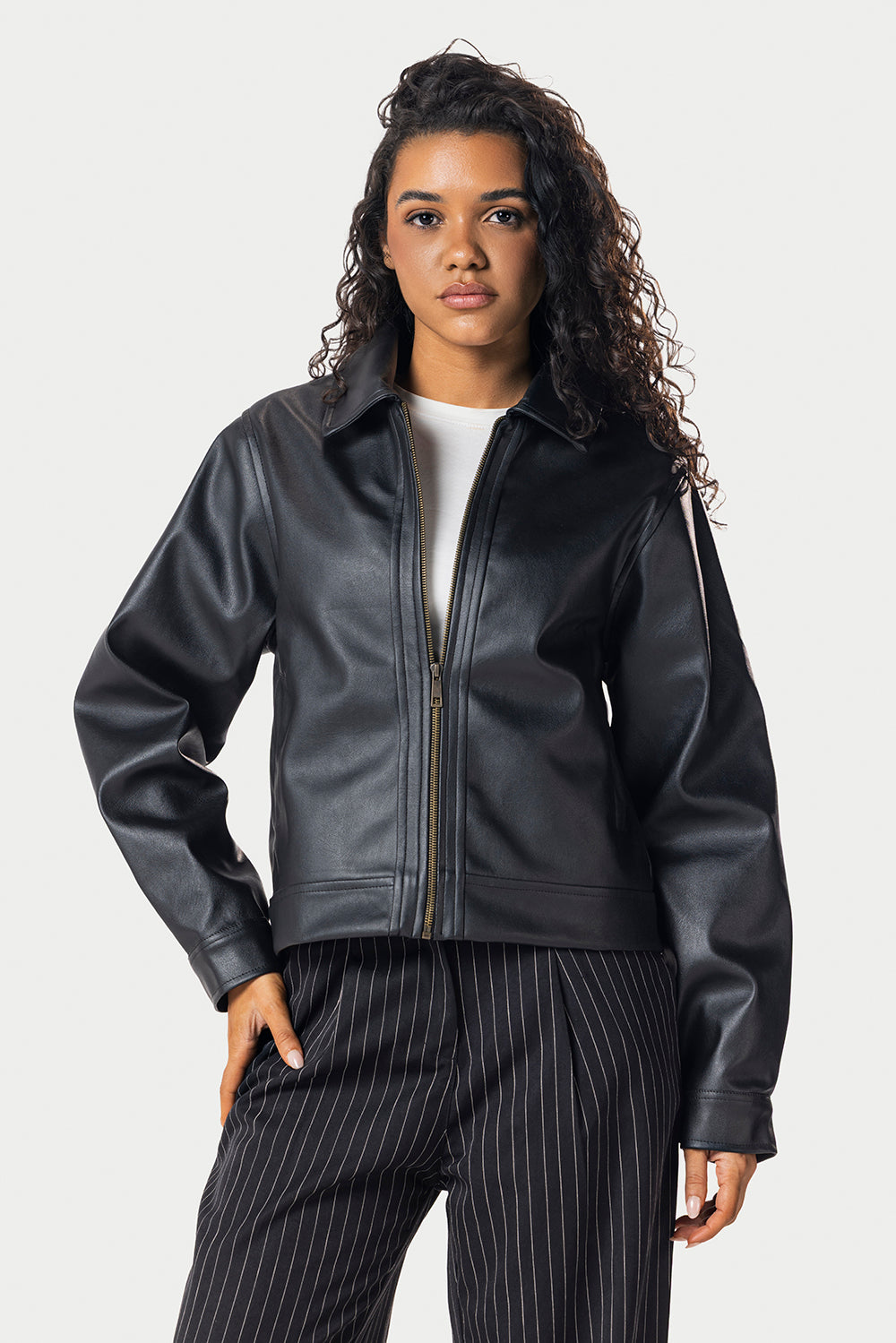 Cropped Leather Jacket – Black – photo 2
