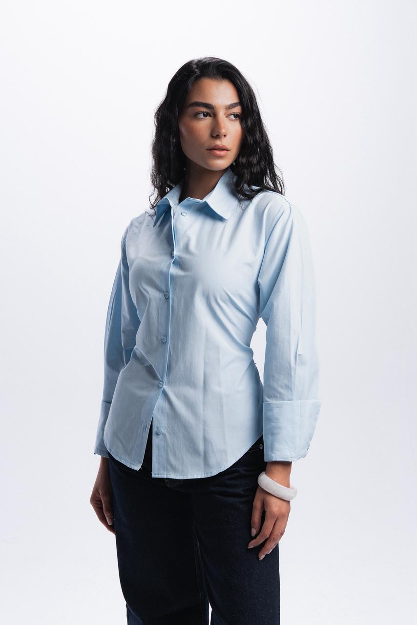 Back Tie Poplin Shirt - Baby Blue