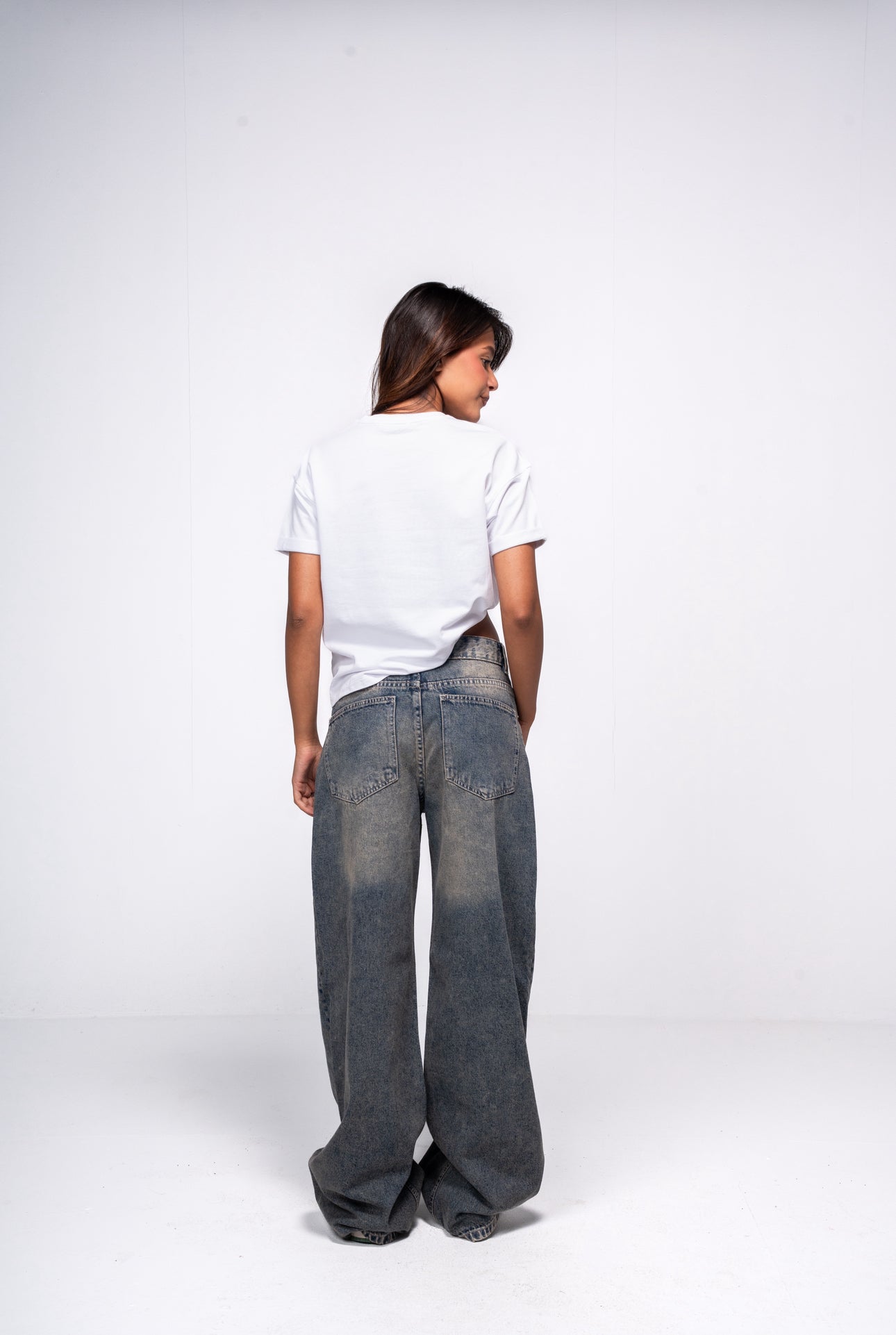 Dirty wide-Leg Crossover Waist Jeans