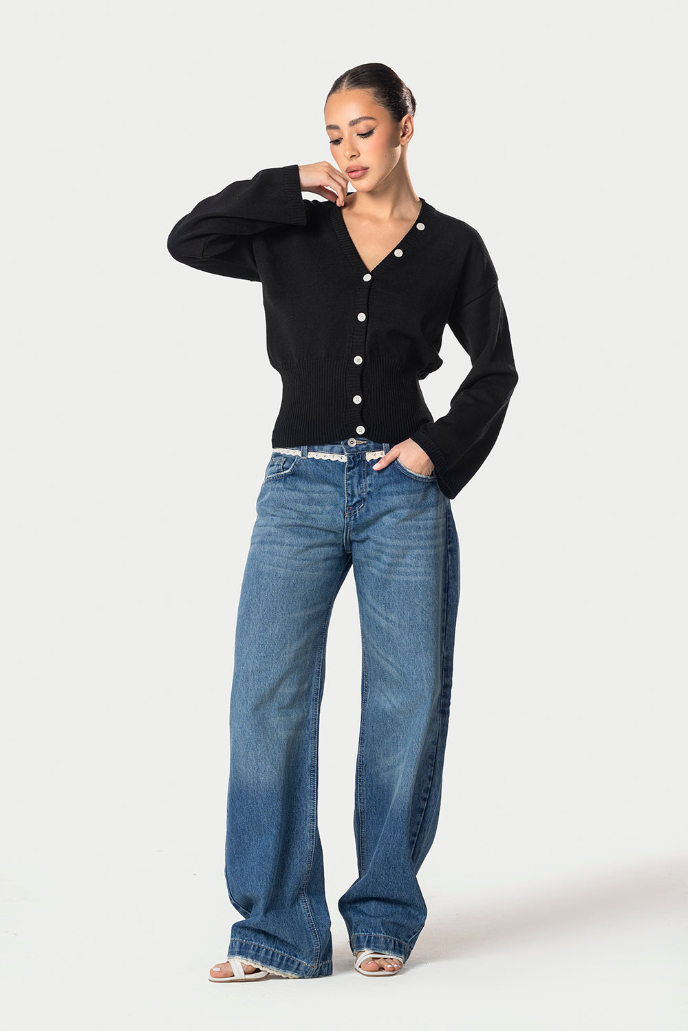 Wide Sleeve Knitted Cardigan – Black – photo 6