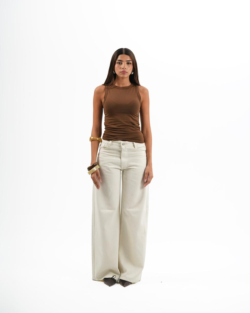 Wide leg jeans - off-white striped