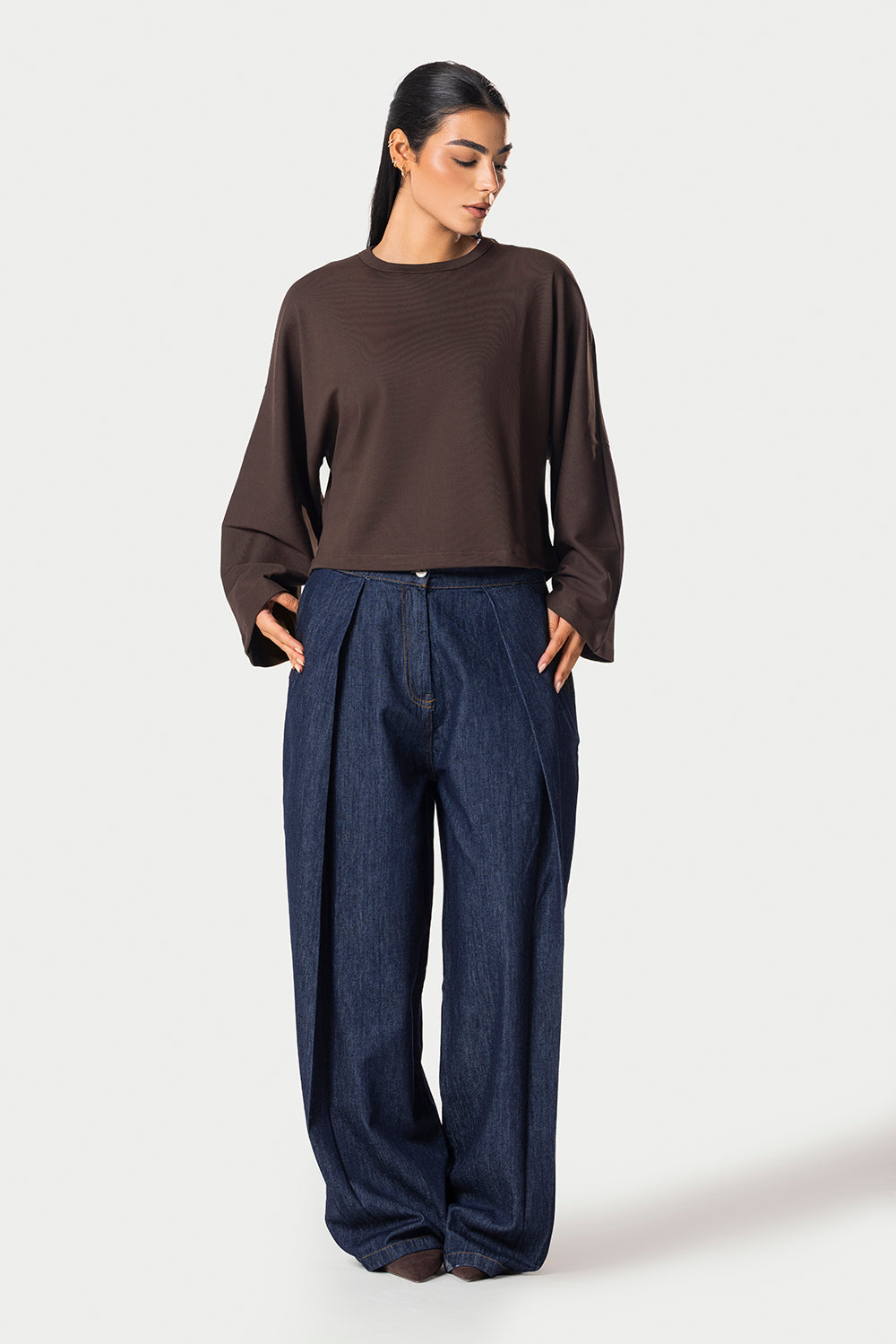 Wide Sleeve Cotton Tee – Brown – photo 6