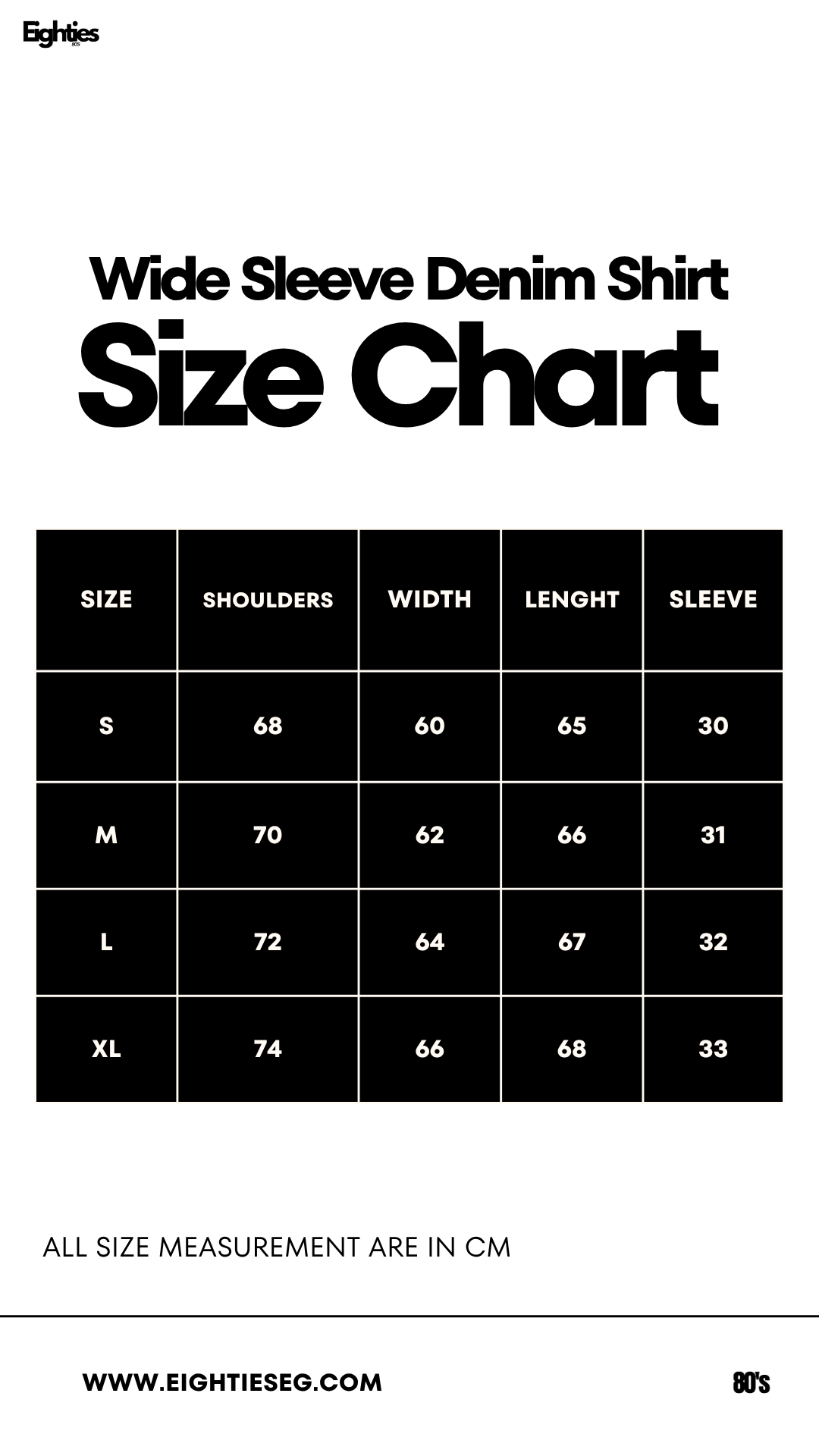 WIDE SLEEVE DENIM SHIRT - Dark Blue — Size chart