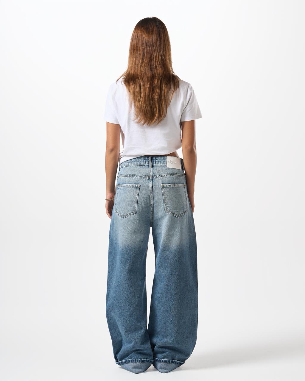 Baggy Folded Mid-Waist Jeans - light blue