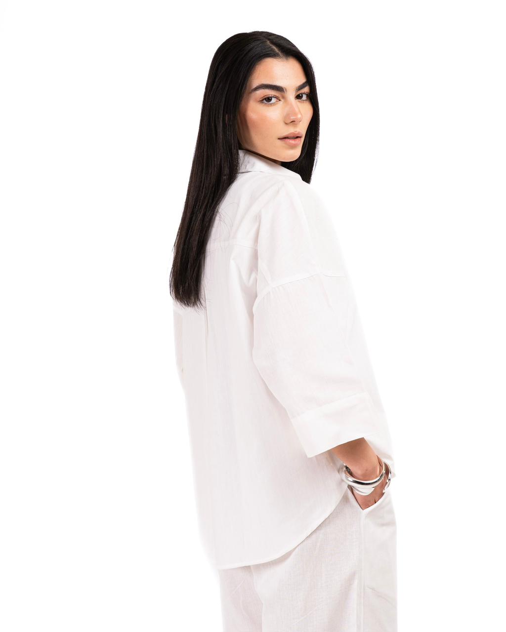 Wide Sleeve Linen Chemise -OFF/White