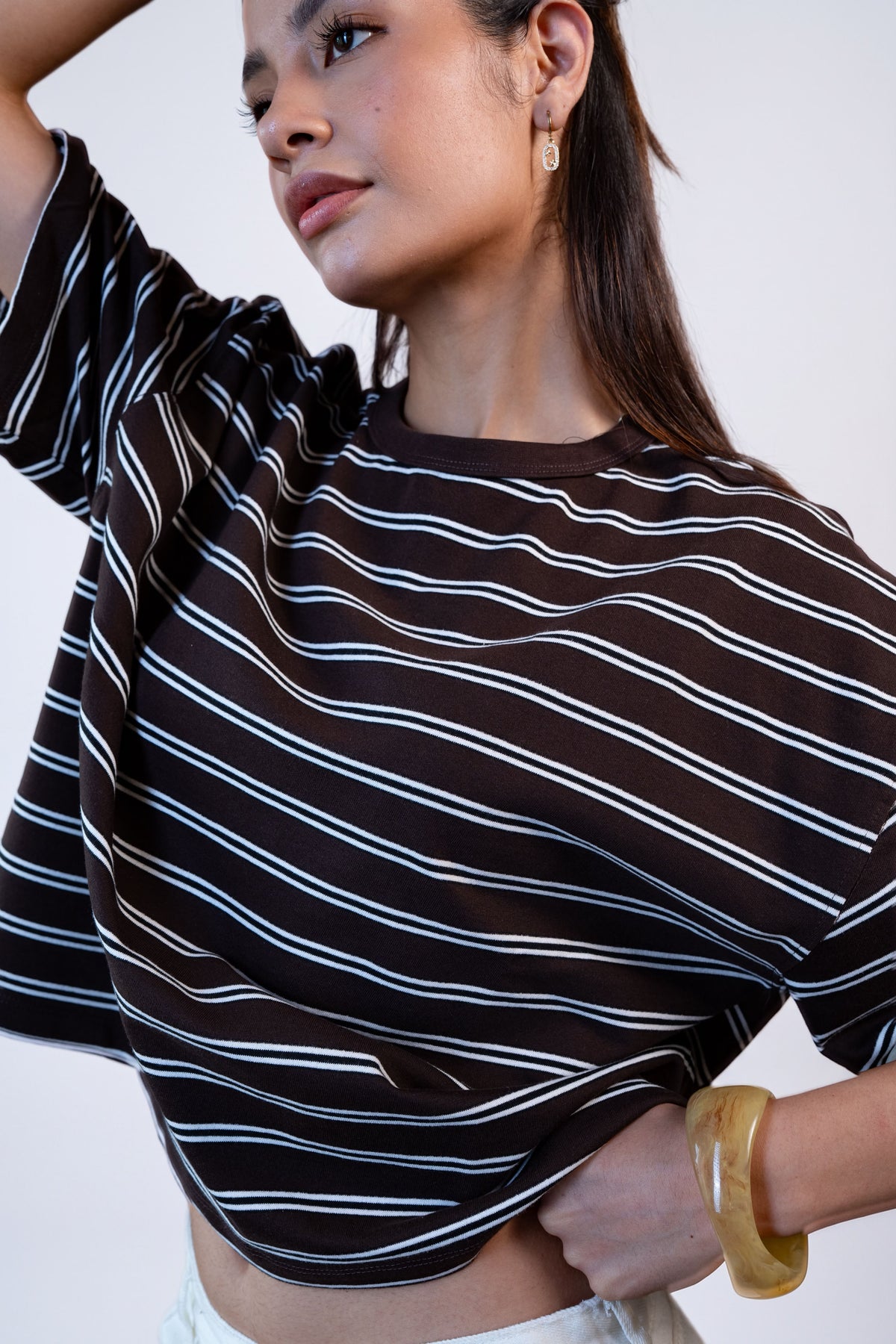 Oversized Striped T-Shirt -Brown