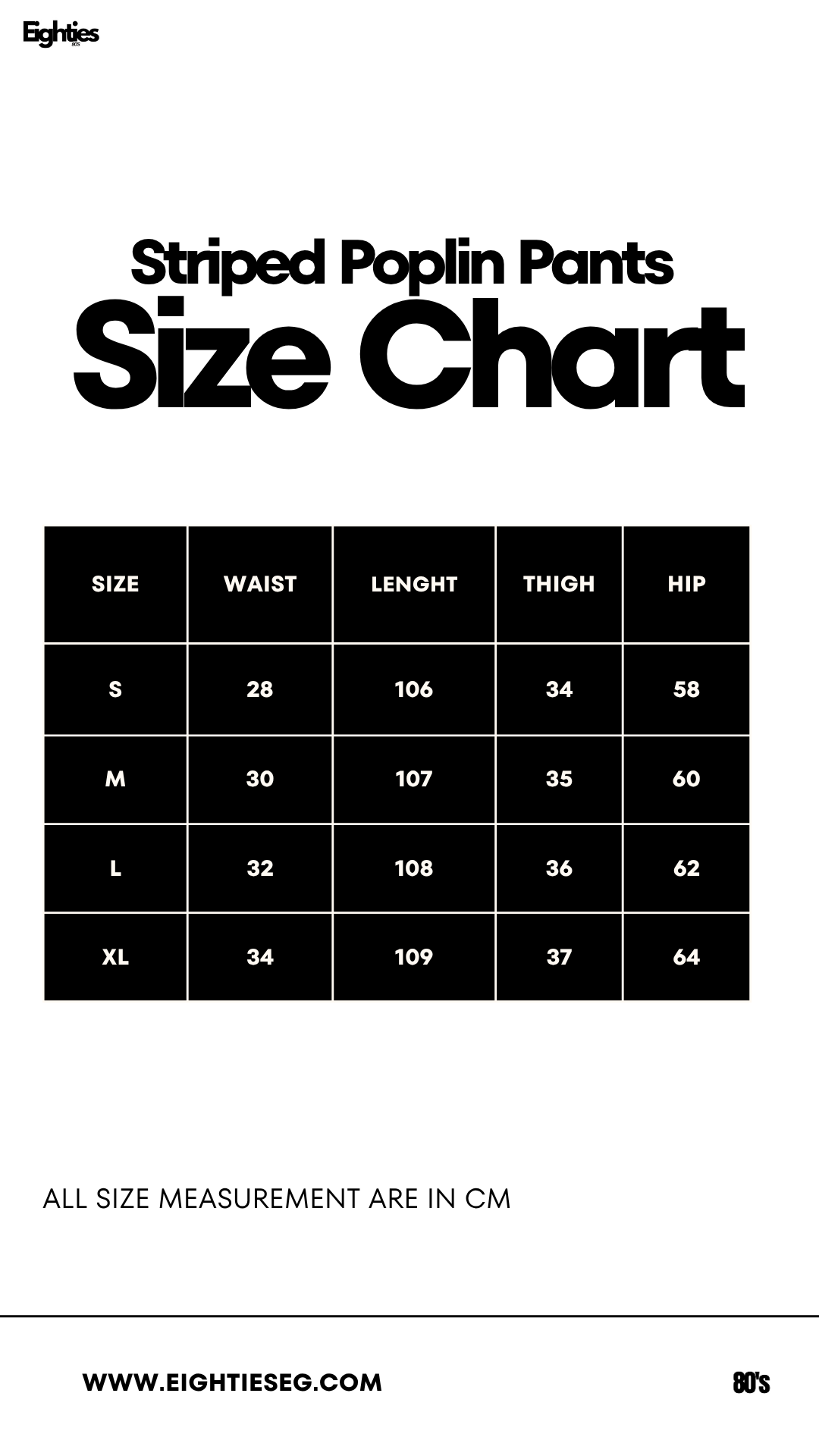 Striped Poplin Pants - Blue — Size chart