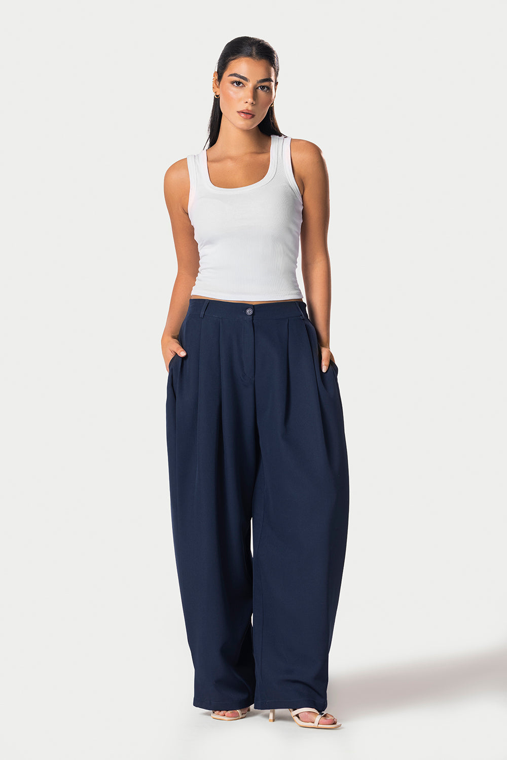 Side Pleated Trousers – Dark Blue – photo 3