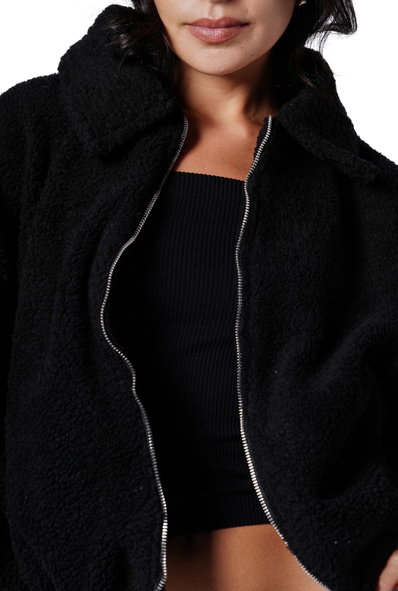 Fur bomber jacket - black