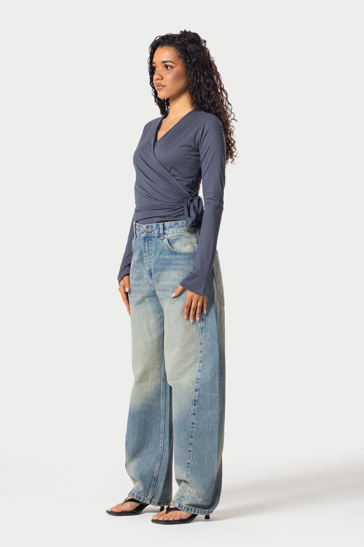 Cotton Wrap Top – Grey – photo 6