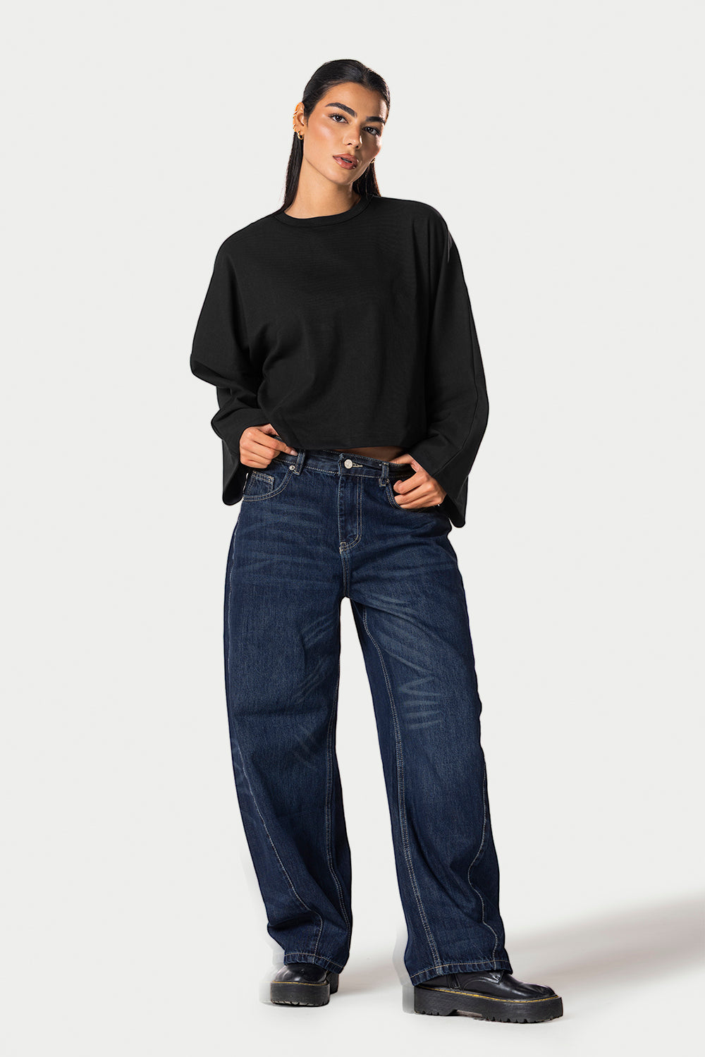 Wide Sleeve Cotton Tee – Black – photo 5