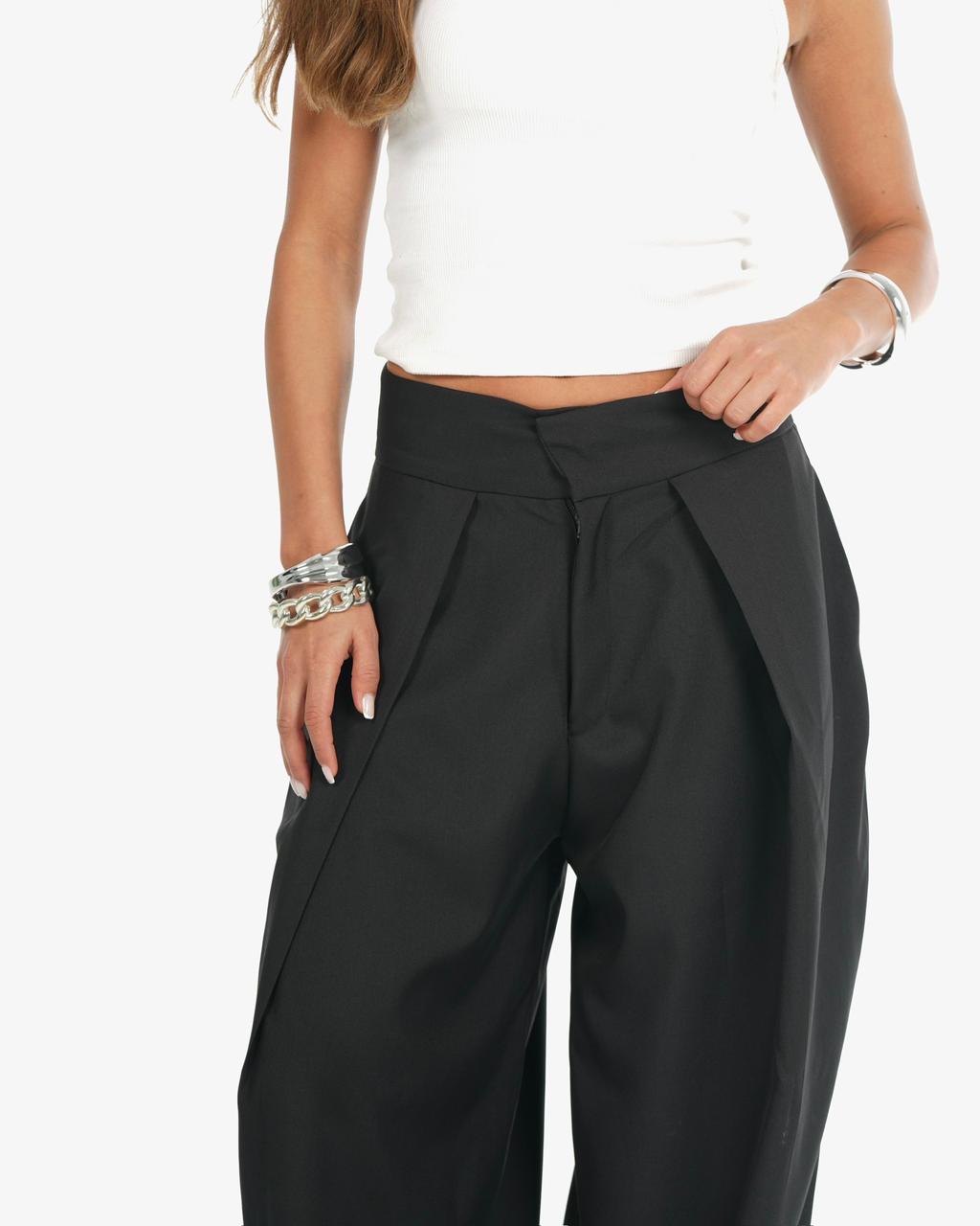 Balloon pleated pants - black