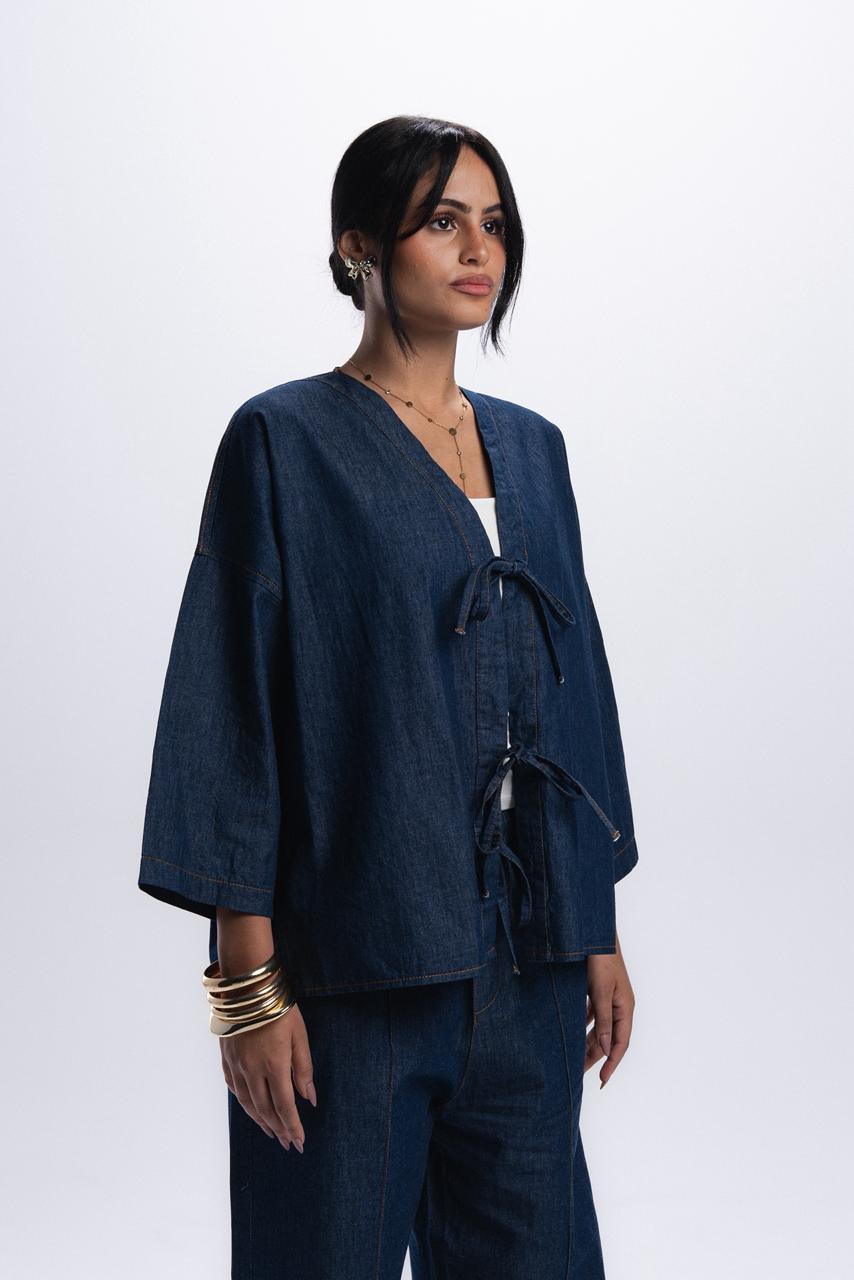 Front Tie Denim Shirt - Blue Raw
