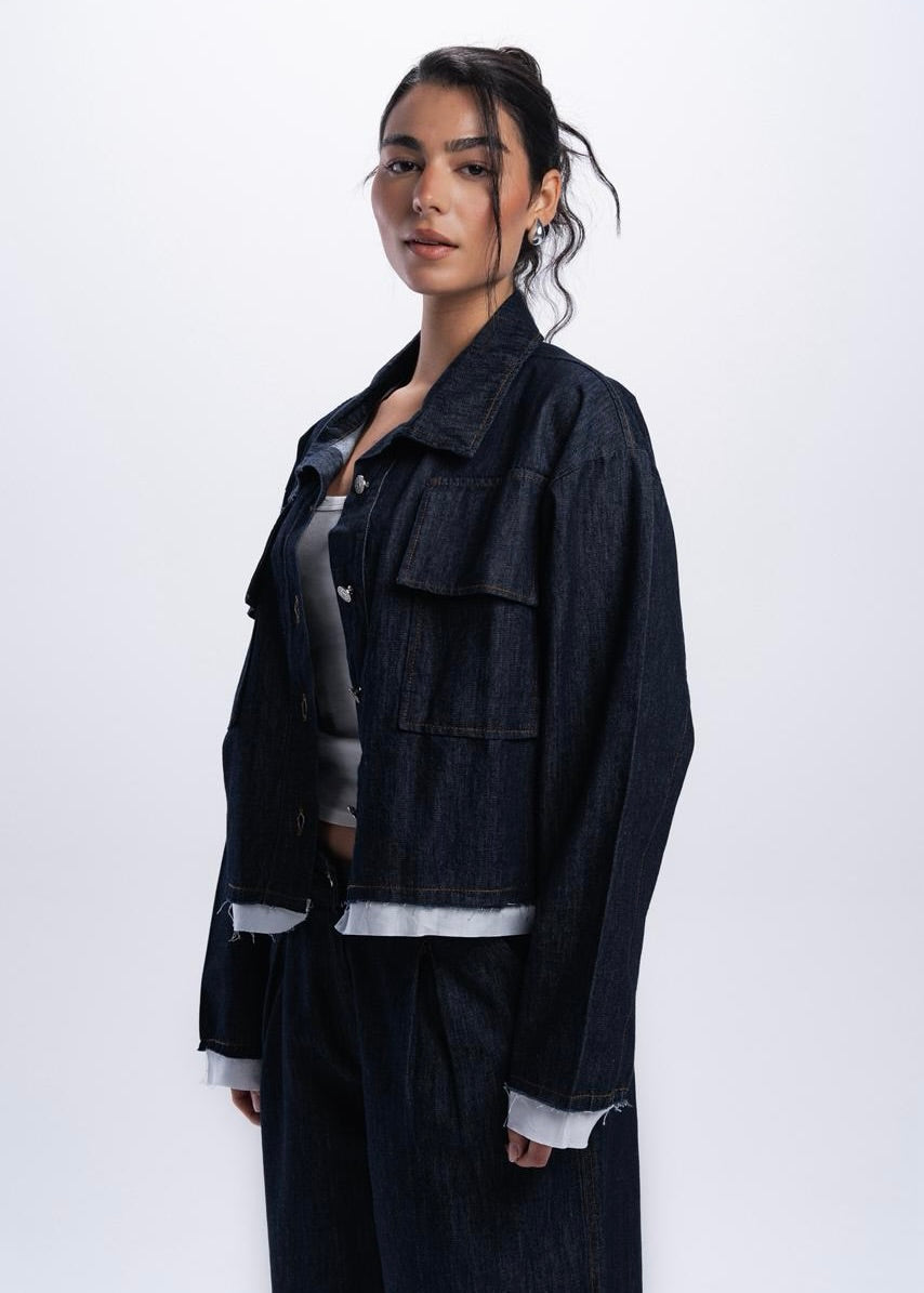 Denim Shirt with unfinished Poplin