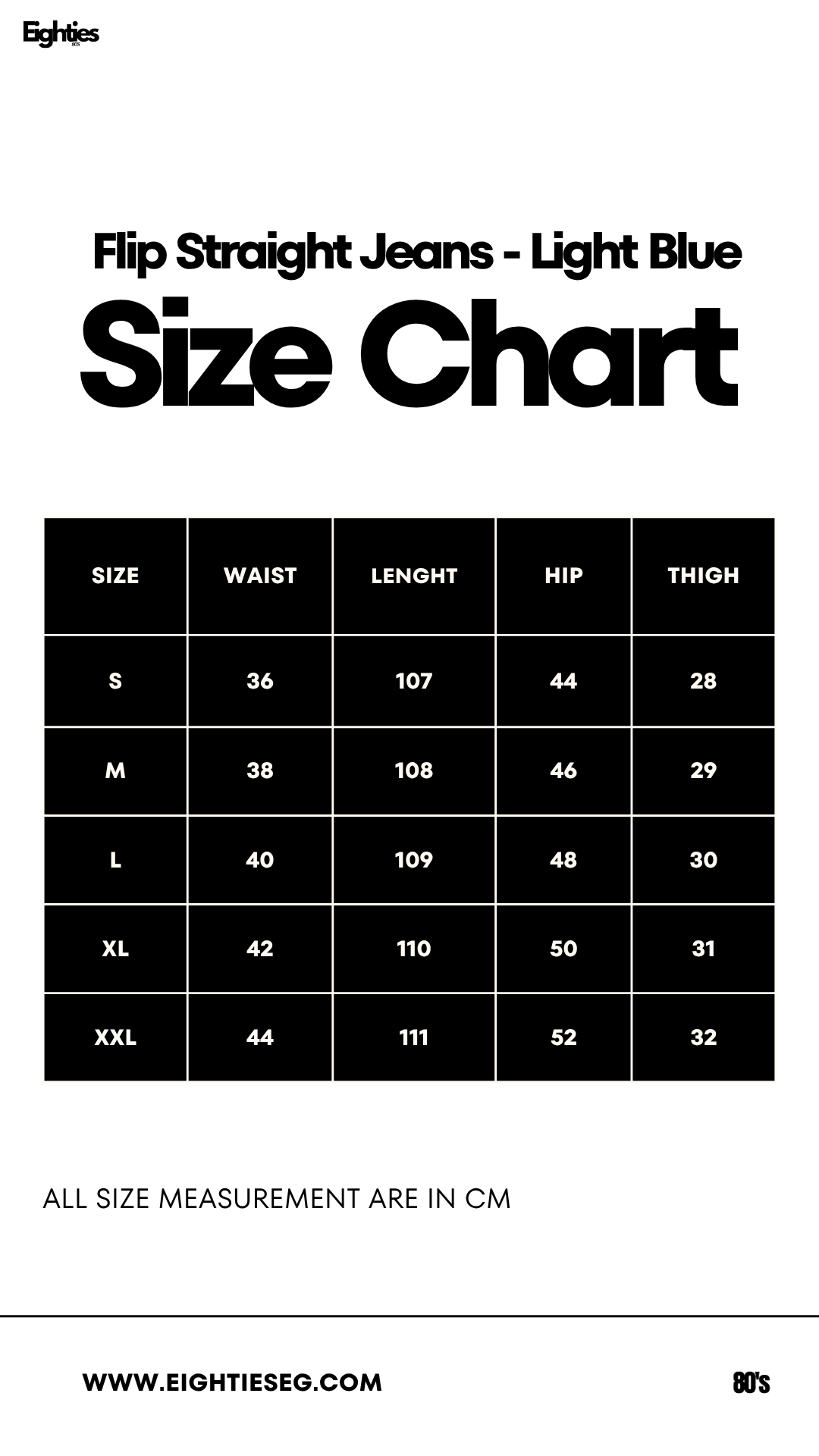 Flip straight jeans - Light Blue — Size chart