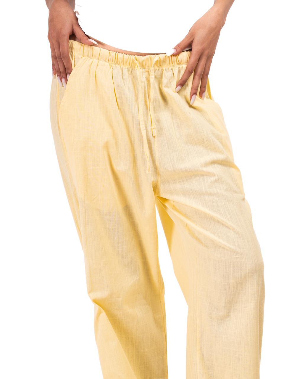 Wide Leg Linen Trousers - Yellow