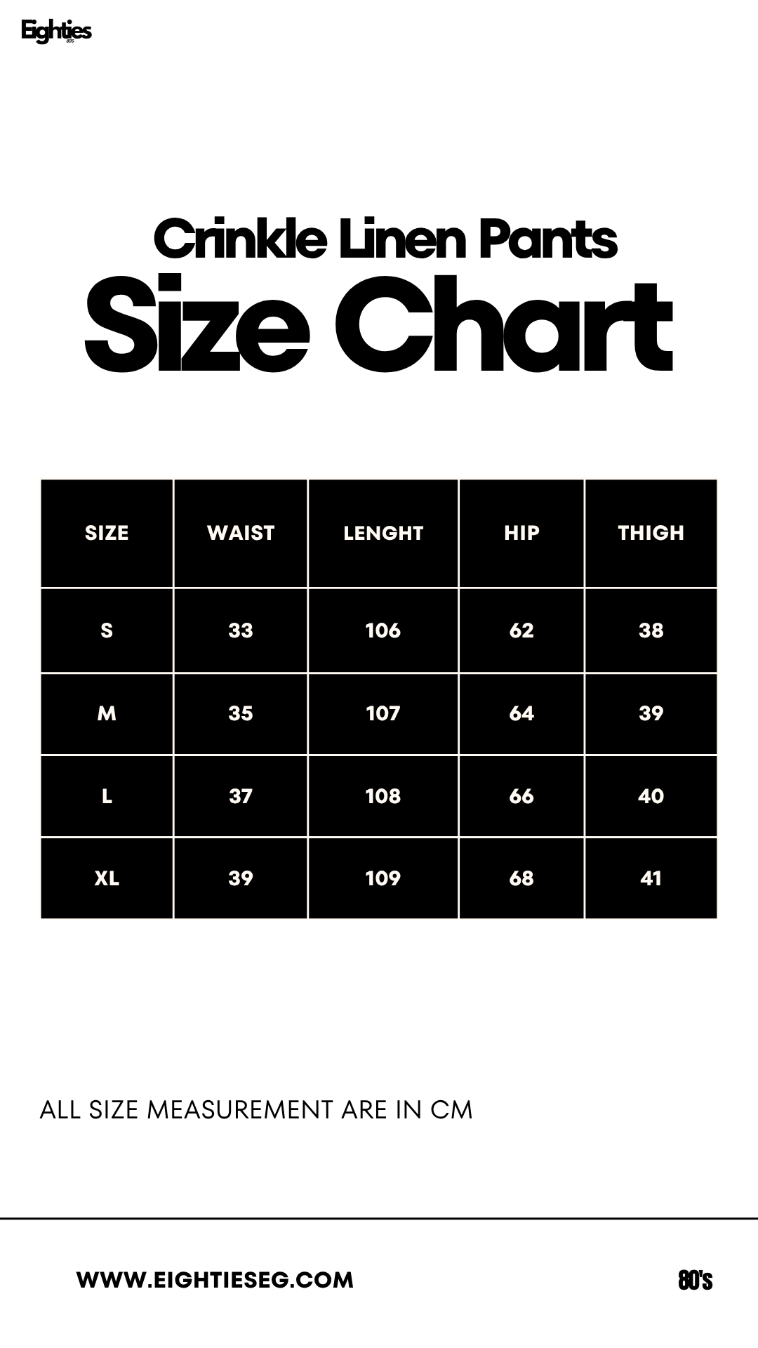 Crinkle linen pants - Baby Blue — Size chart