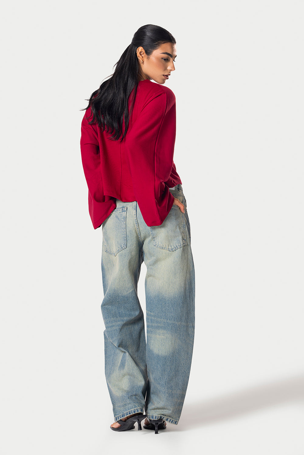 Wide Sleeve Cotton Tee – Red – photo 7