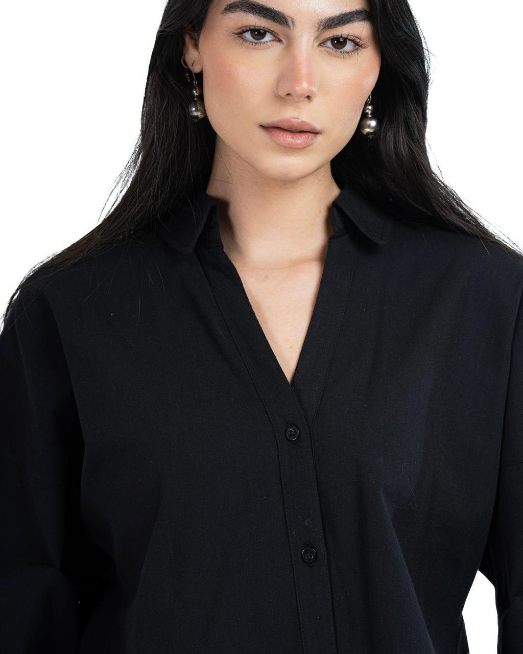 Wide Sleeve Linen Chemise - Black