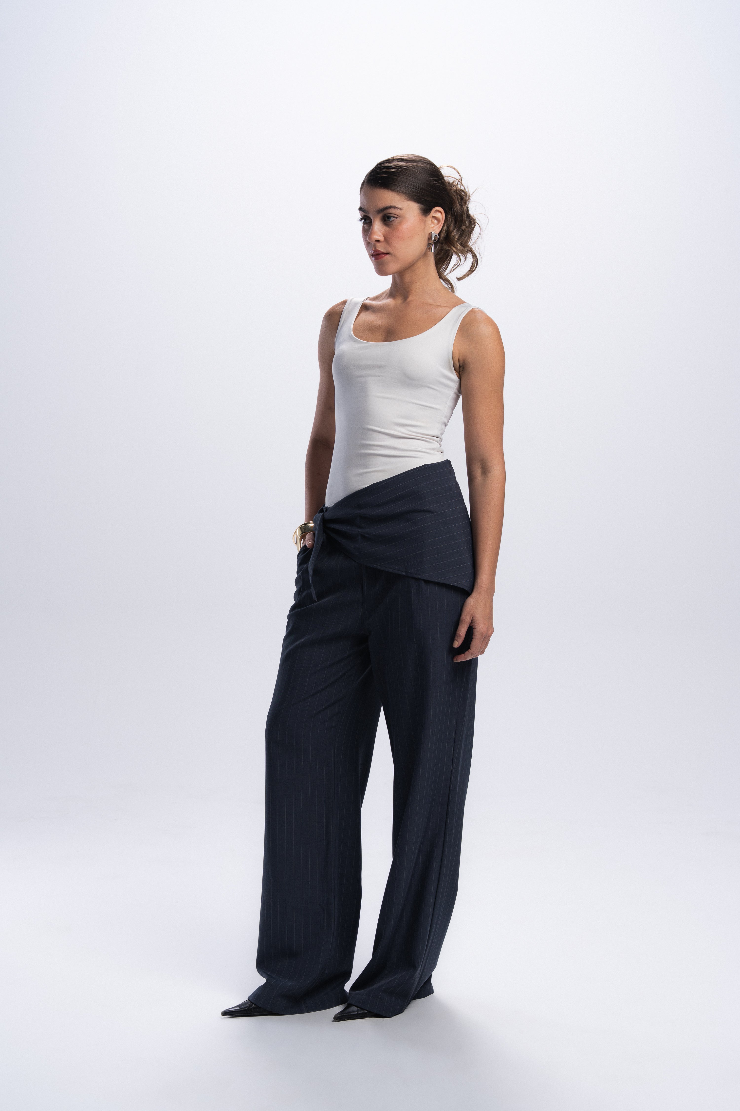 Scarf Pinstriped Pants - Grey