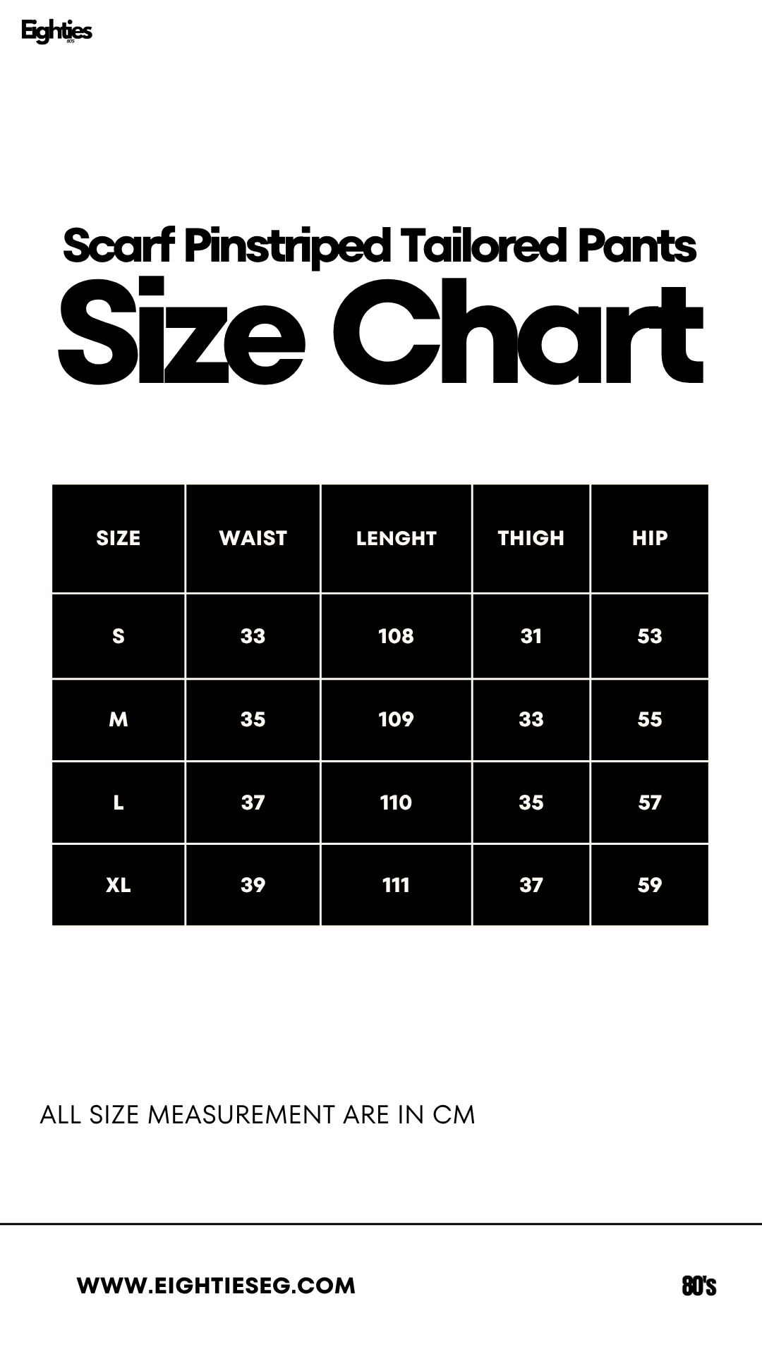 Scarf Pinstriped Pants - Black — Size chart
