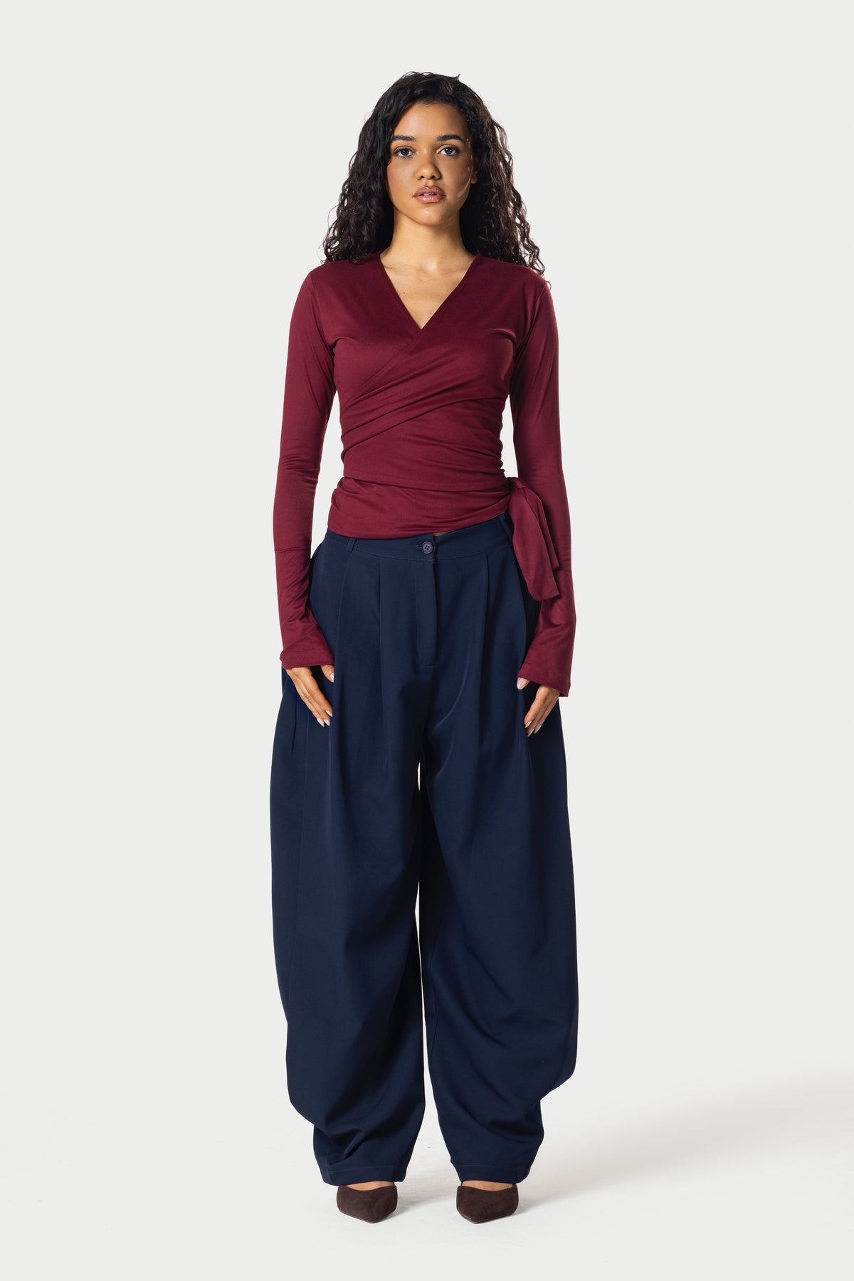 Cotton Wrap Top – Burgundy – photo 5