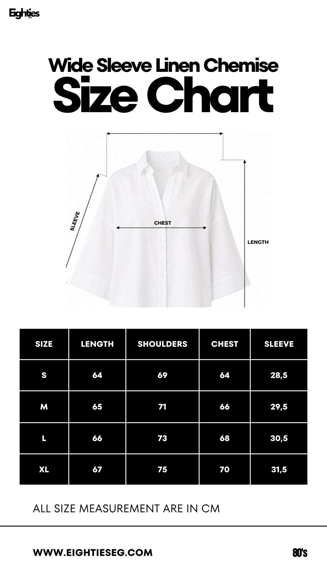 Wide Sleeve Linen Chemise -Yellow — Size chart