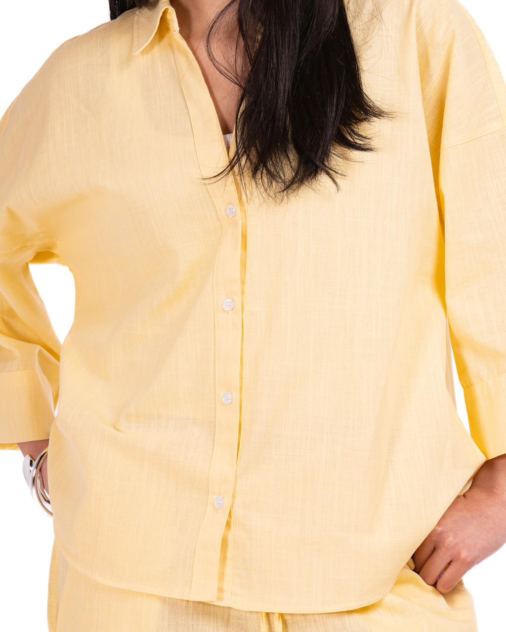 Wide Sleeve Linen Chemise -Yellow
