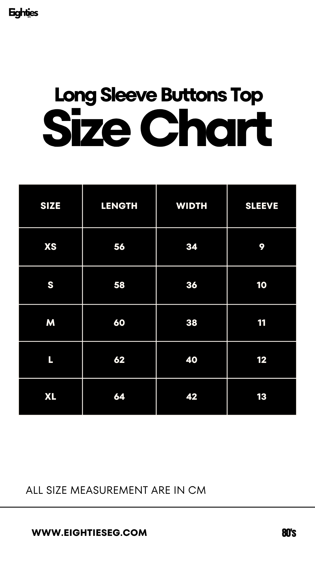 Long Sleeve buttons top - Black — Size chart