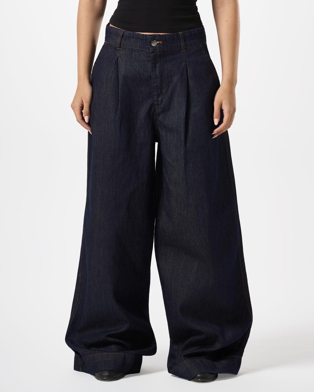 Extra wide leg tailored jeans - raw blue