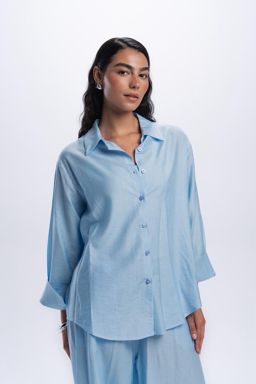 Crinkle Linen Chemise - Baby Blue