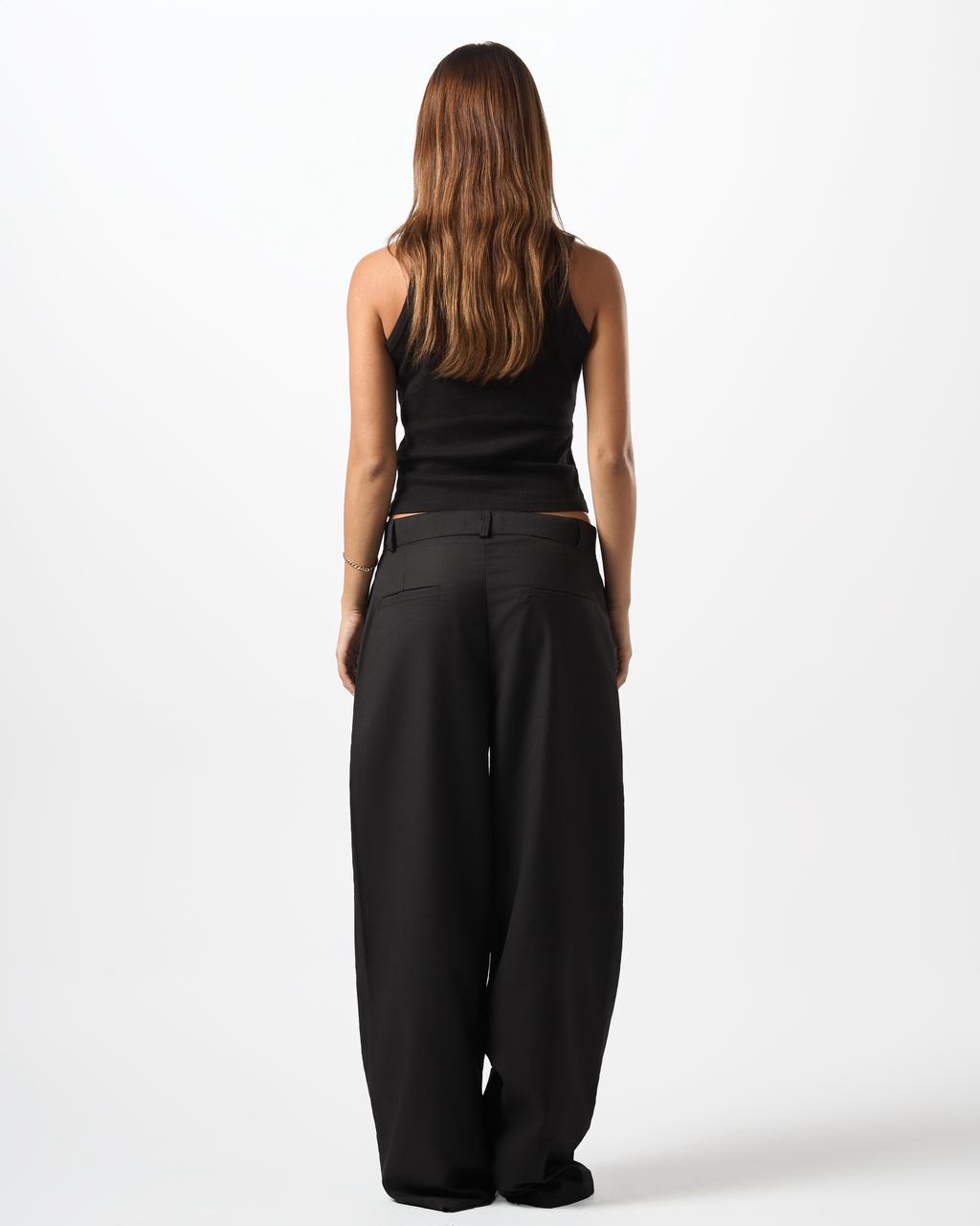 Wide Leg Tailored Pants-Black