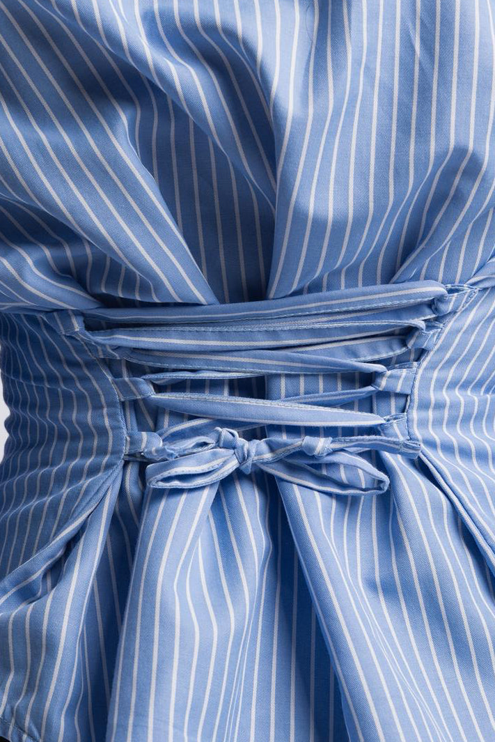Back Tie Poplin Shirt - Blue striped