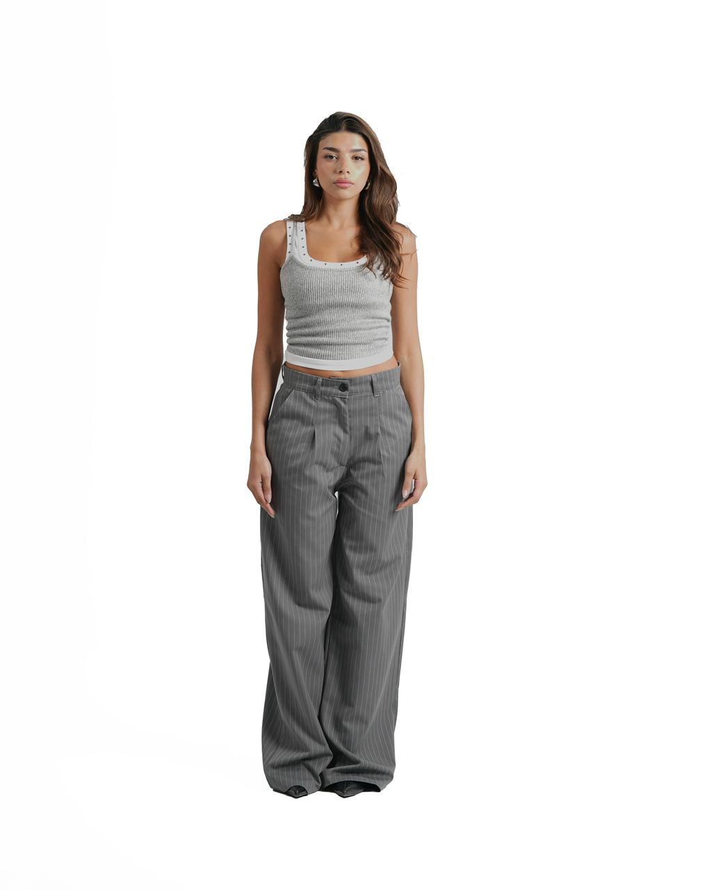 Classic Pinstriped Pants - Grey