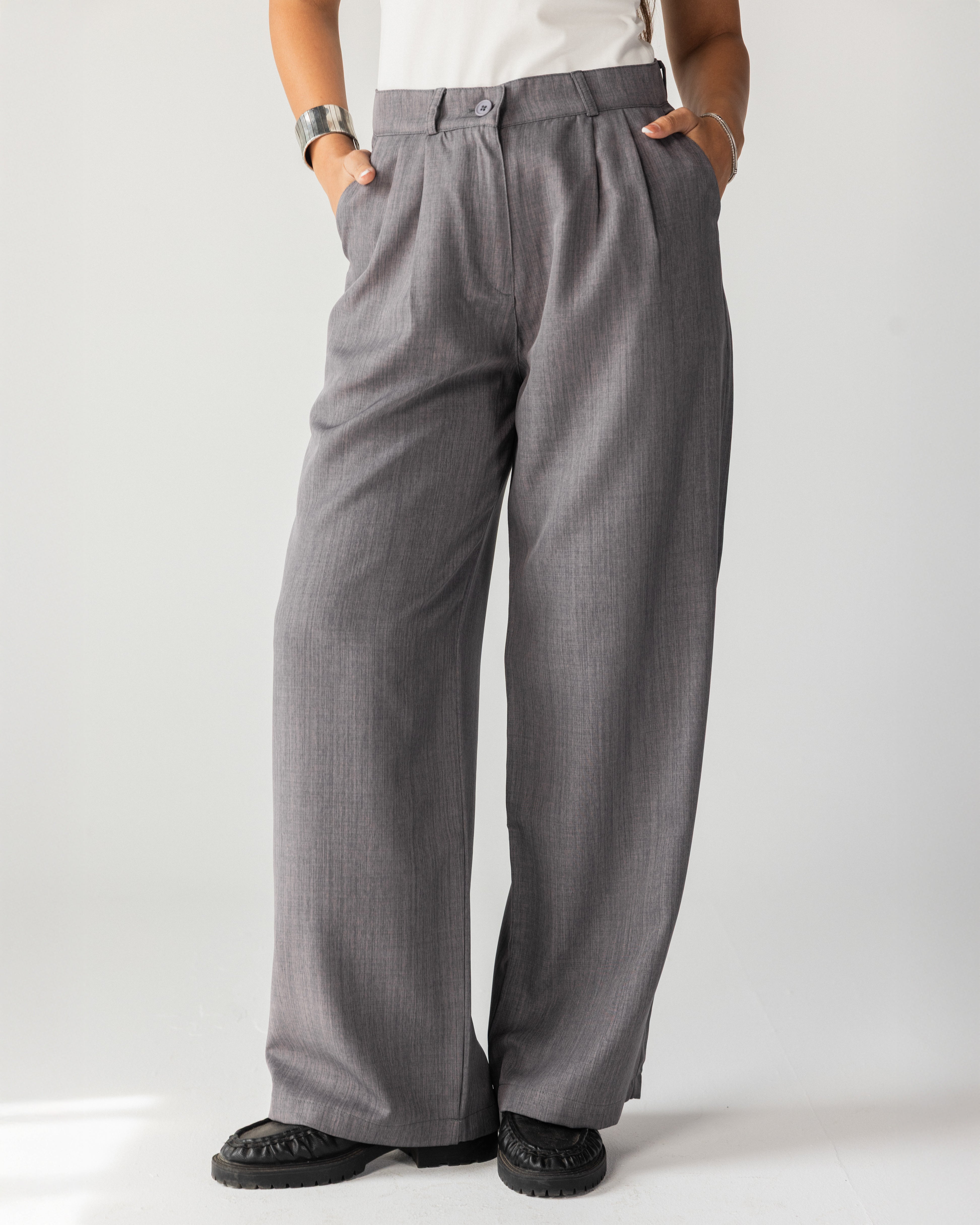 Wide Leg Tailored Pants-Grey