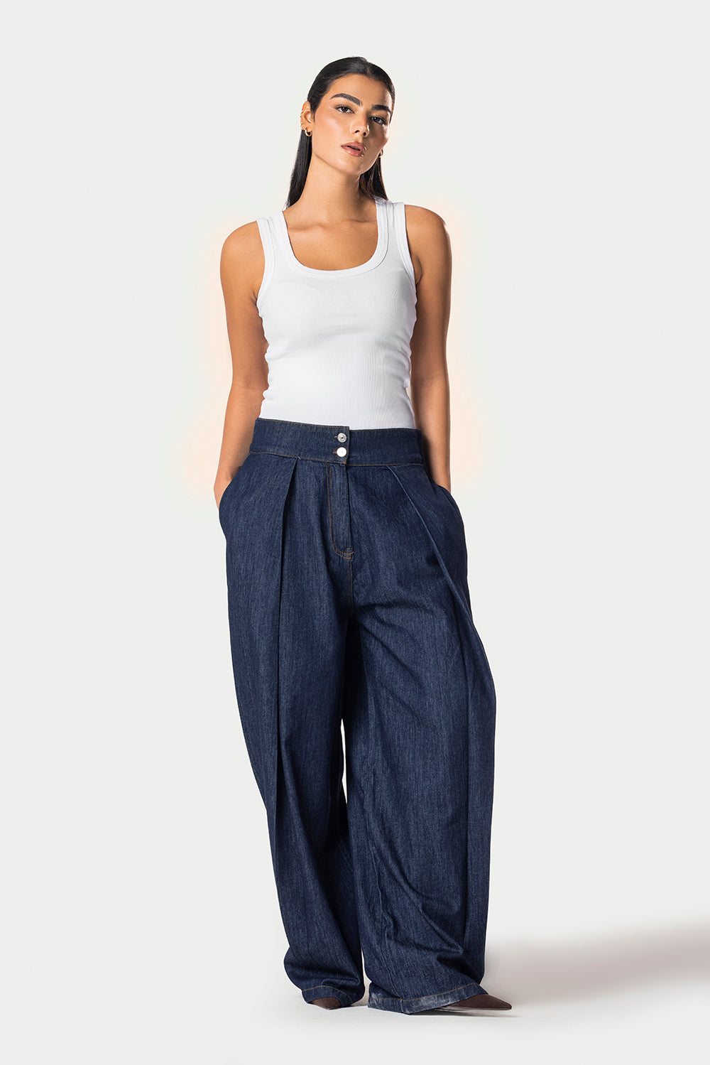 Balloon pleated jeans – Blue raw – photo 2