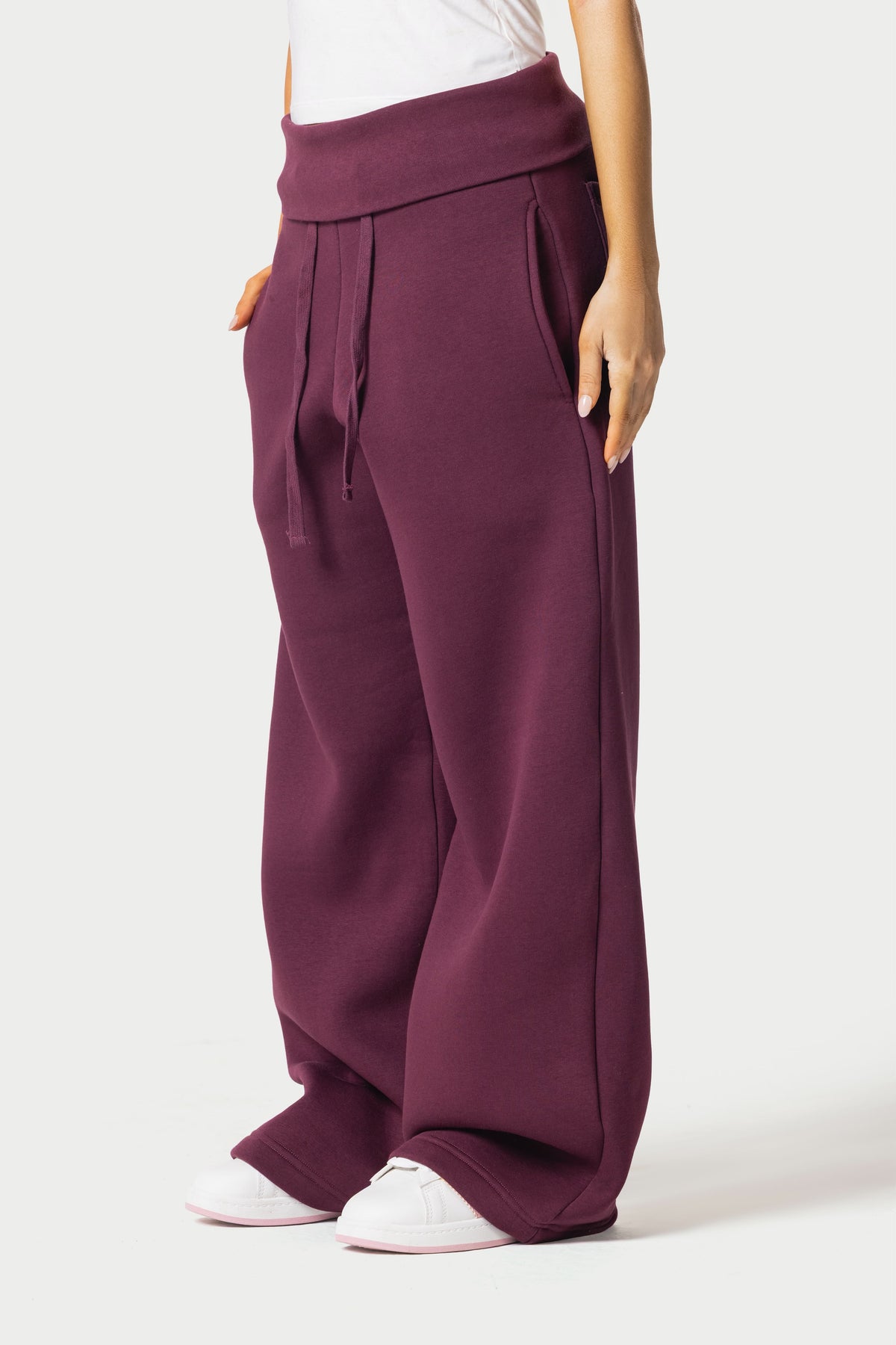 Fold Over Wide Leg Sweatpants – burgundy – photo 6