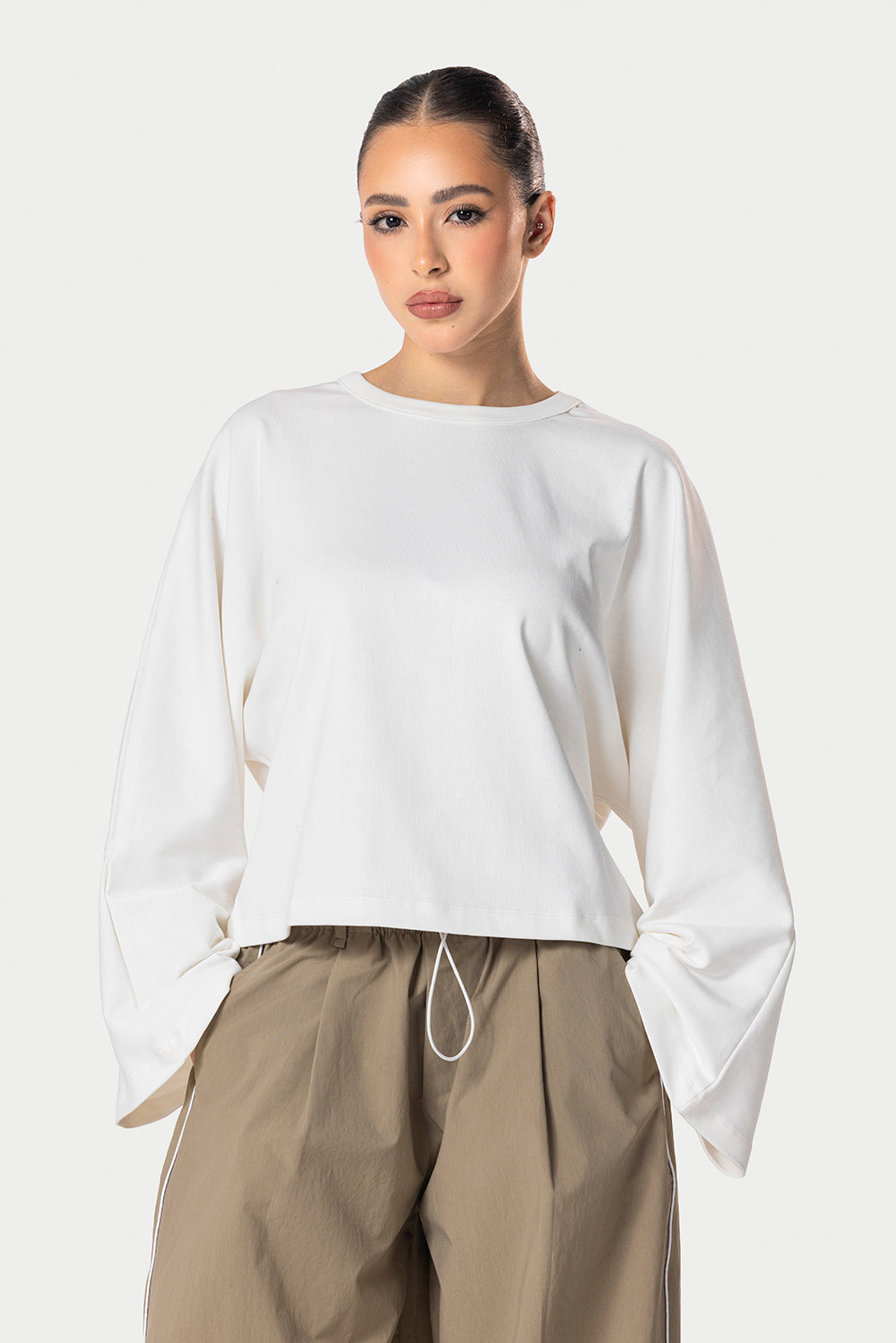 Wide Sleeve Cotton Tee – Off white – photo 2