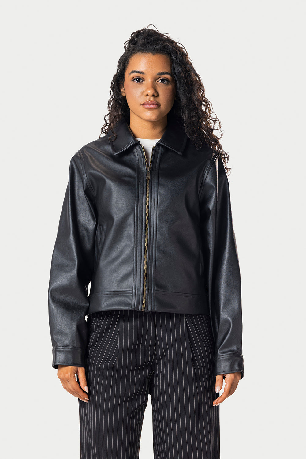 Cropped Leather Jacket – Black | Eighties