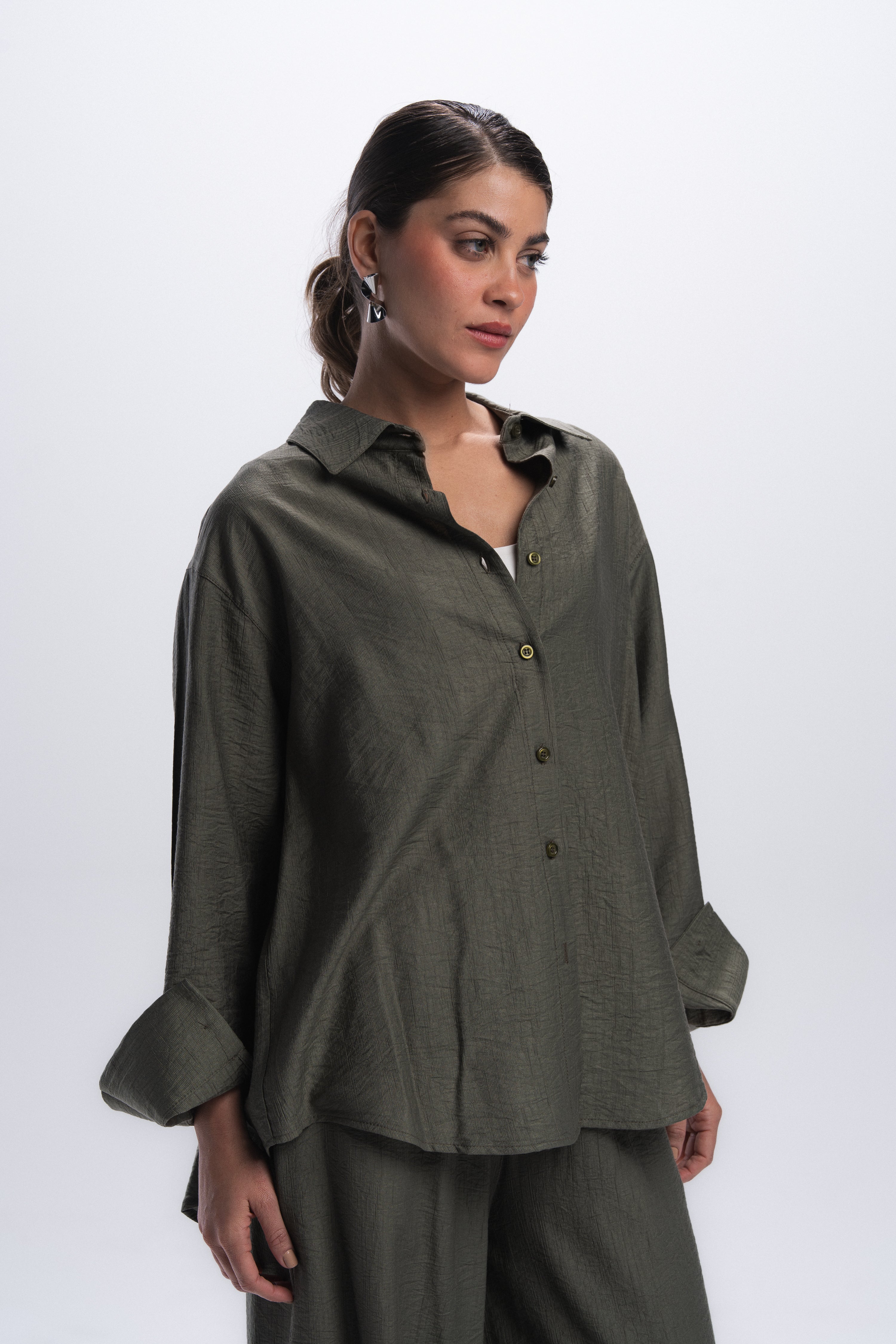 Crinkle Linen Chemise - Olive