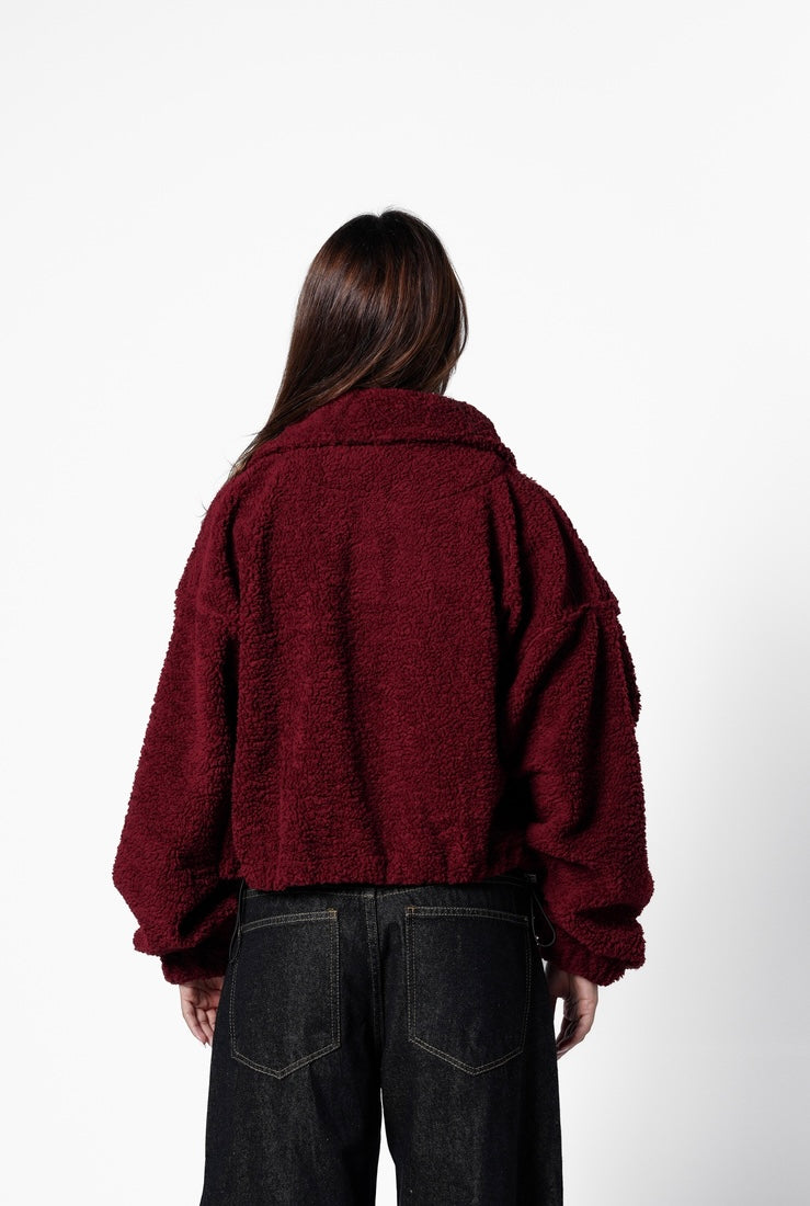 Fur bomber jacket - Burgundy