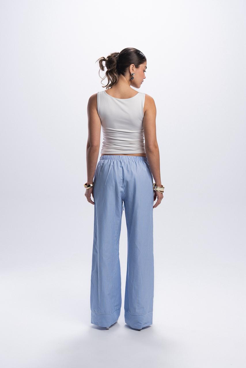 Striped Poplin Pants - Blue