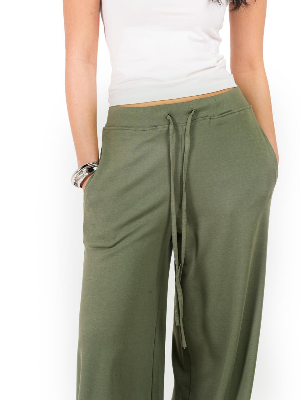 Relaxed Wide Leg Pants -Olive