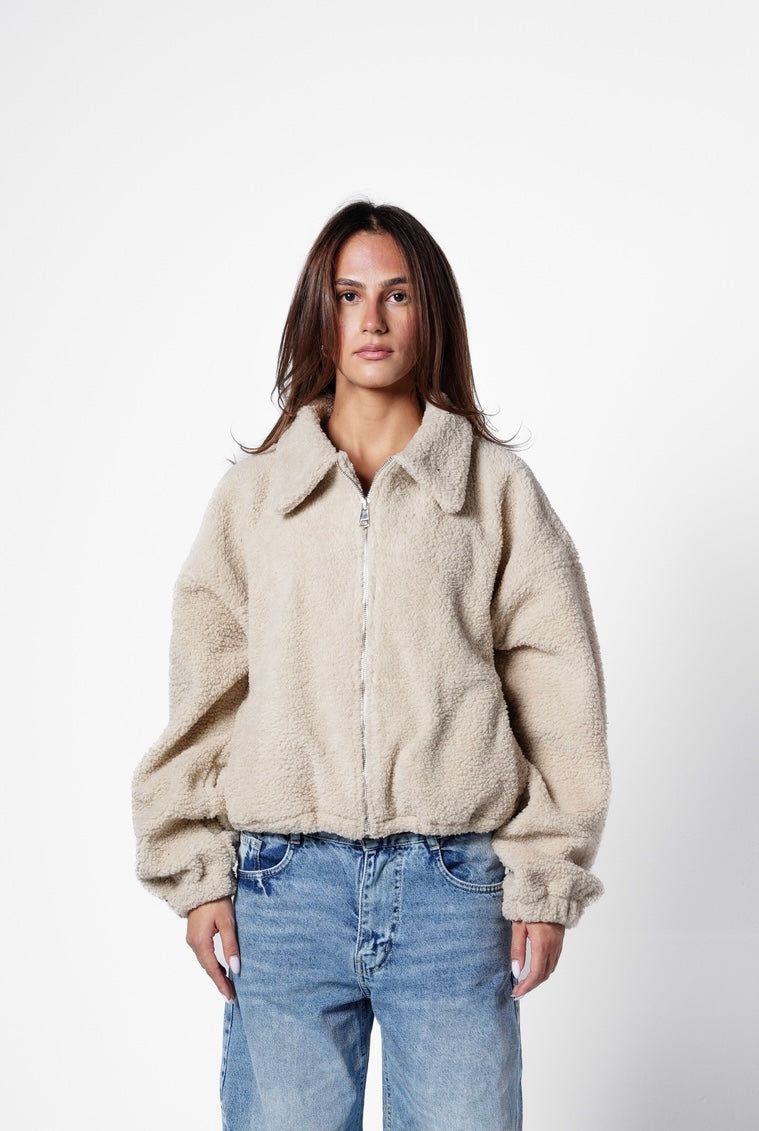 Fur bomber jacket - beige